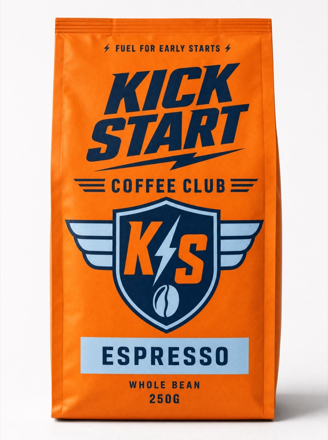 Espresso bag — orange with the winged KS shield badge